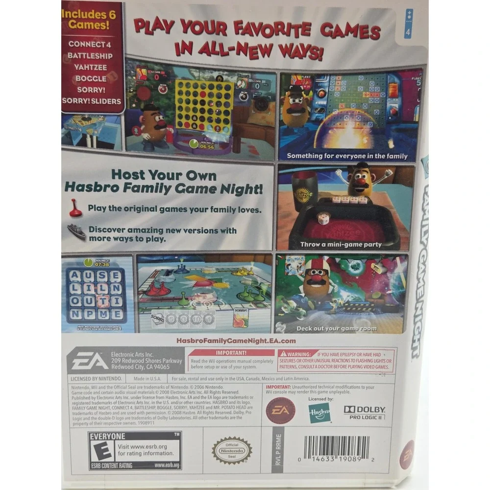 Hasbro Family Game Night Nintendo Wii EA Games Connect 4 Battleship Yahtzee